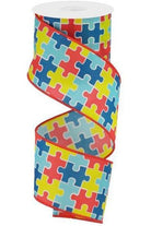 Shop For 2.5" Puzzle Piece Ribbon: Autism Awareness (10 Yards) at Michelle's aDOORable Creations