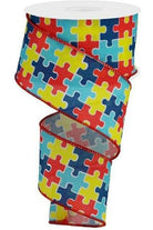 2.5" Puzzle Piece Royal Ribbon: Autism Awareness (10 Yards) - Michelle's aDOORable Creations - Wired Edge Ribbon