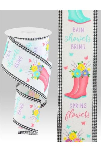 Shop For 2.5" Rainboots Floral Gingham Ribbon: White (10 Yards) at Michelle's aDOORable Creations