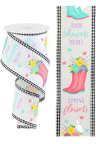 Shop For 2.5" Rainboots Floral Gingham Ribbon: White (10 Yards) at Michelle's aDOORable Creations