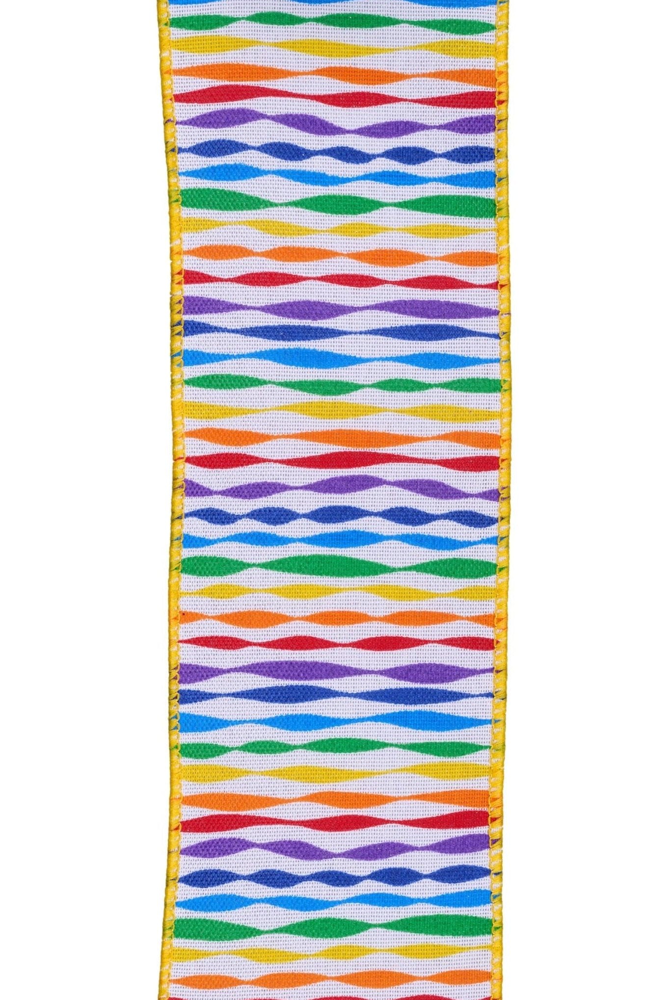 2.5" Rainbow Twisted Stripe Ribbon: White (10 Yards) - Michelle's aDOORable Creations - Wired Edge Ribbon