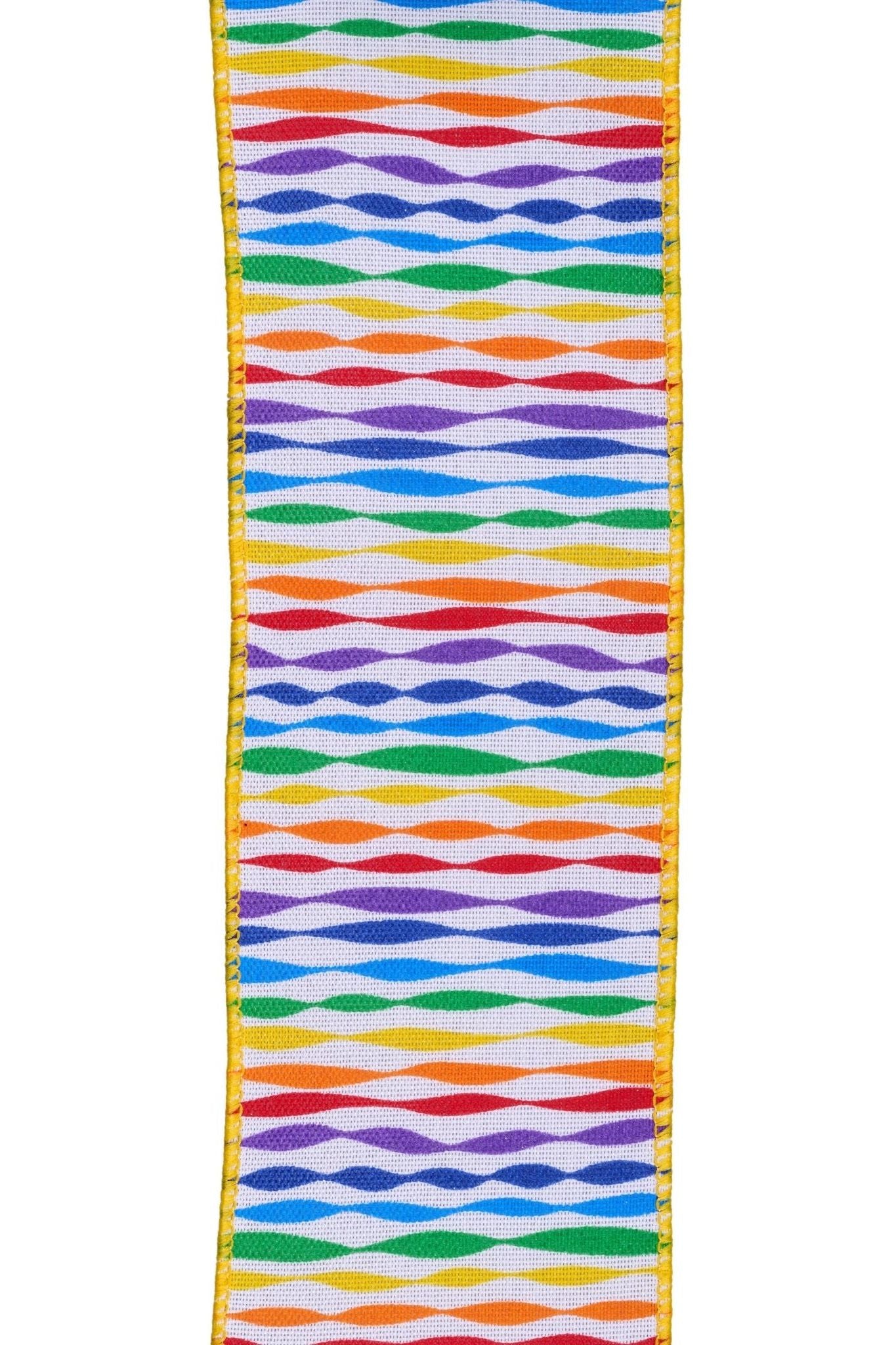 2.5" Rainbow Twisted Stripe Ribbon: White (10 Yards) - Michelle's aDOORable Creations - Wired Edge Ribbon