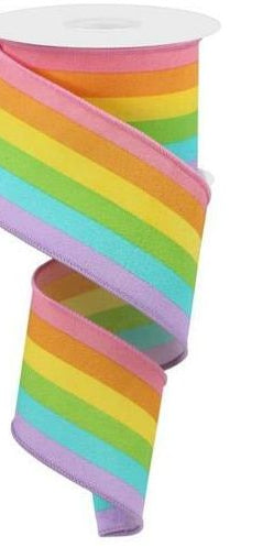 2.5" Rainbow Vertical Stripe Ribbon: Pastel (10 Yards) - Michelle's aDOORable Creations - Wired Edge Ribbon