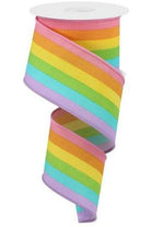 2.5" Rainbow Vertical Stripe Ribbon: Pastel (10 Yards) - Michelle's aDOORable Creations - Wired Edge Ribbon