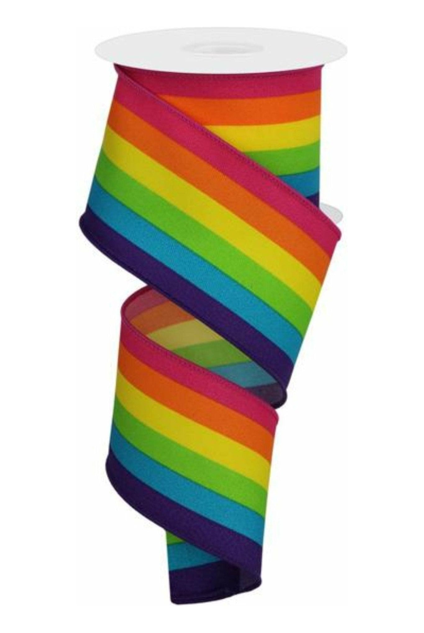 2.5" Rainbow Vertical Stripe Ribbon: Primary Color (10 Yards) - Michelle's aDOORable Creations - Wired Edge Ribbon