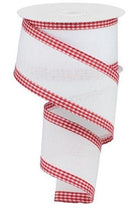2.5" Red Gingham Edge Ribbon: White (10 Yards) - Michelle's aDOORable Creations - Wired Edge Ribbon