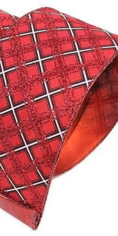 2.5" Red Lattice Ribbon (10 Yards) - Michelle's aDOORable Creations - Wired Edge Ribbon