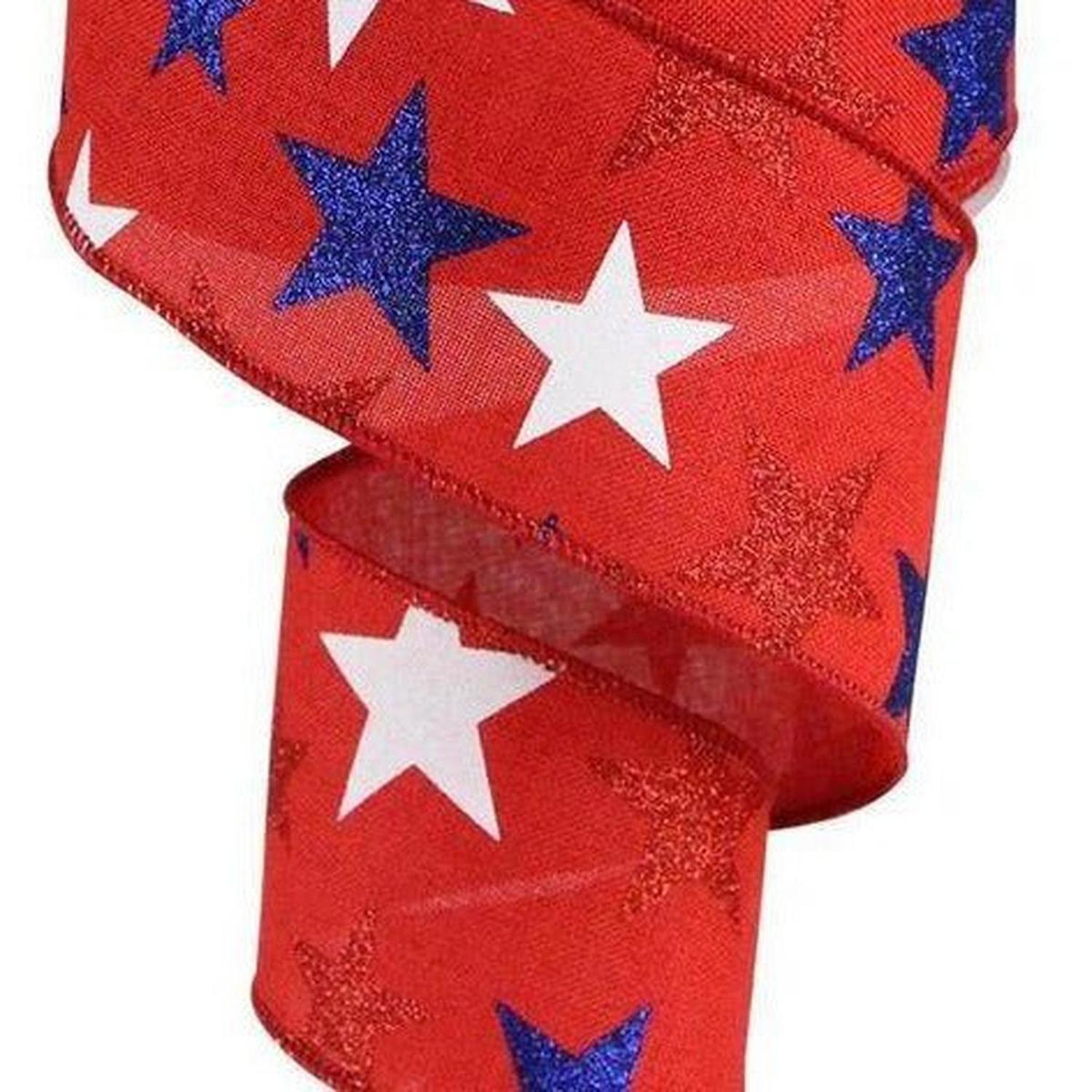 2.5" Red Royal Canvas Ribbon: Patriotic Stars (10 Yards)