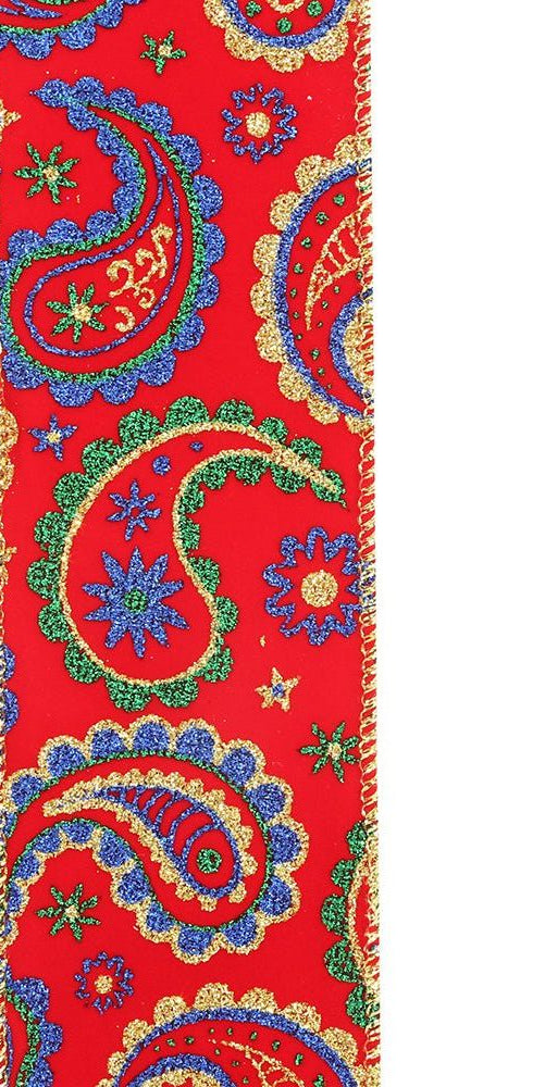 2.5" Red Velvet Paisley Jewel Ribbon: Jeweltones (10 Yards) - Michelle's aDOORable Creations - Wired Edge Ribbon