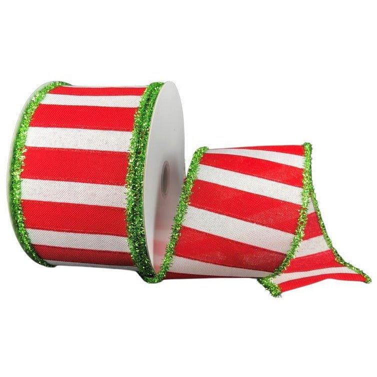 Shop For 2.5" Red White Stripe Tinsel Ribbon: Lime Green (10 Yards) at Michelle's aDOORable Creations