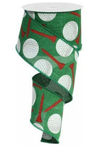 2.5" Royal Canvas Golf Balls & Tee Ribbon: Emerald Green (10 Yards) - Michelle's aDOORable Creations - Wired Edge Ribbon