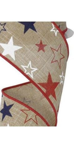 2.5" Royal Canvas Ribbon: Patriotic Stars (10 Yards) - Michelle's aDOORable Creations - Wired Edge Ribbon
