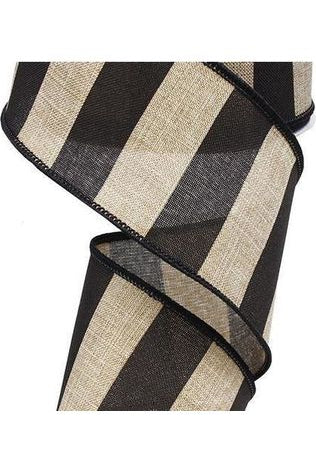 2.5" Royal Canvas Wide Stripe Ribbon: Natural & Black (10 Yards) - Michelle's aDOORable Creations - Wired Edge Ribbon