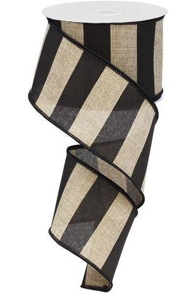 2.5" Royal Canvas Wide Stripe Ribbon: Natural & Black (10 Yards) - Michelle's aDOORable Creations - Wired Edge Ribbon