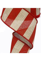 2.5" Royal Canvas Wide Stripe Ribbon: Natural & Red (10 Yards) - Michelle's aDOORable Creations - Wired Edge Ribbon