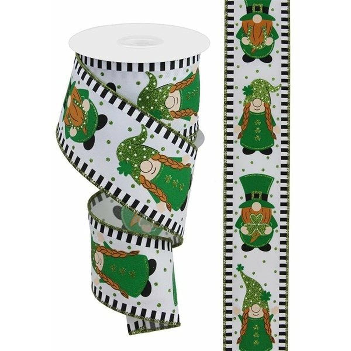 Shop For 2.5" Saint Patrick Gnome Stripe Edge Ribbon: White (10 Yards) at Michelle's aDOORable Creations