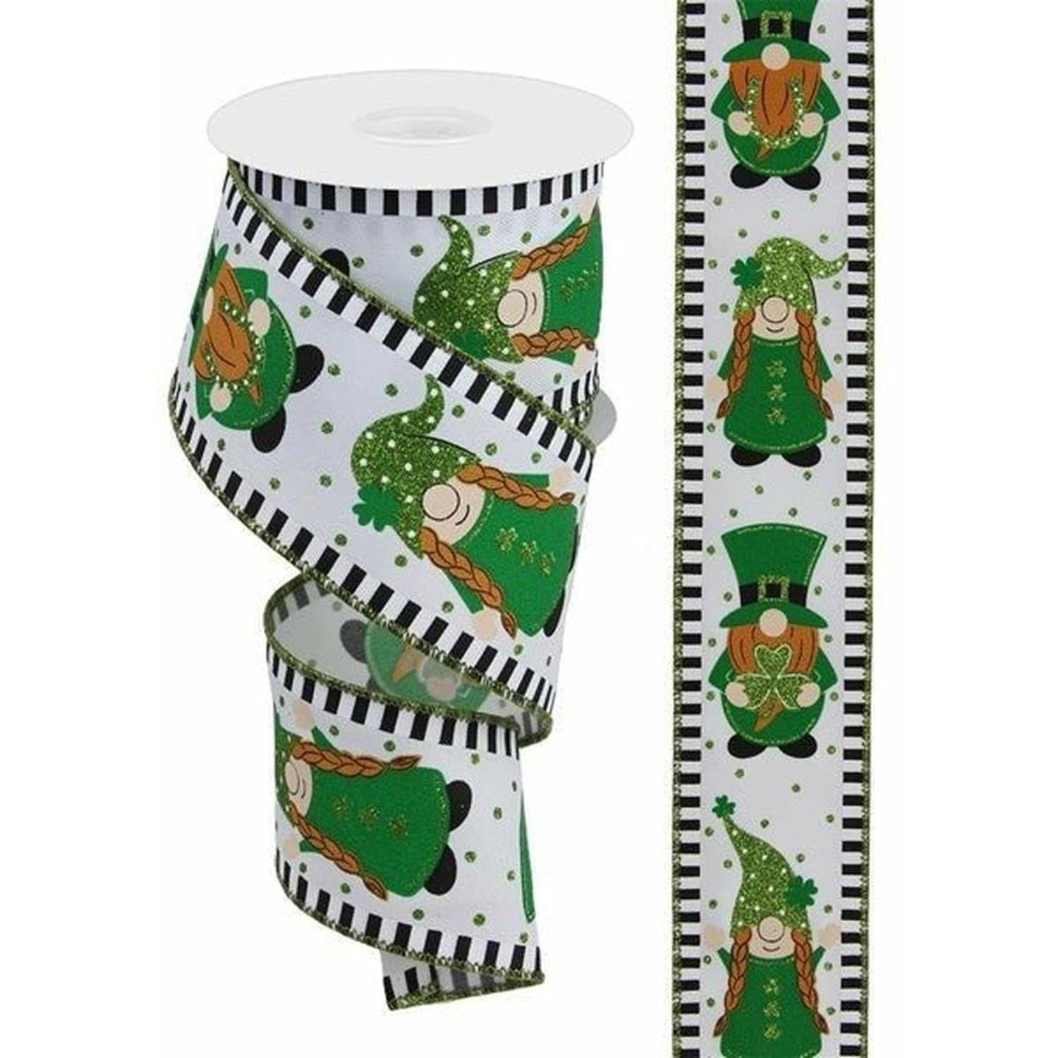 Shop For 2.5" Saint Patrick Gnome Stripe Edge Ribbon: White (10 Yards) at Michelle's aDOORable Creations