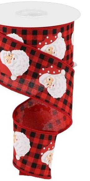 2.5" Santa Heads Royal Ribbon: Red Check (10 Yards) - Michelle's aDOORable Creations - Wired Edge Ribbon