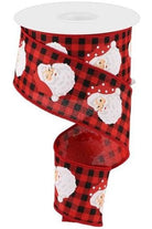 2.5" Santa Heads Royal Ribbon: Red Check (10 Yards) - Michelle's aDOORable Creations - Wired Edge Ribbon