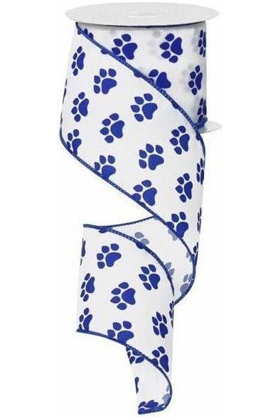 Shop For 2.5" Satin Paw Print Ribbon: Blue & White (10 Yards) at Michelle's aDOORable Creations