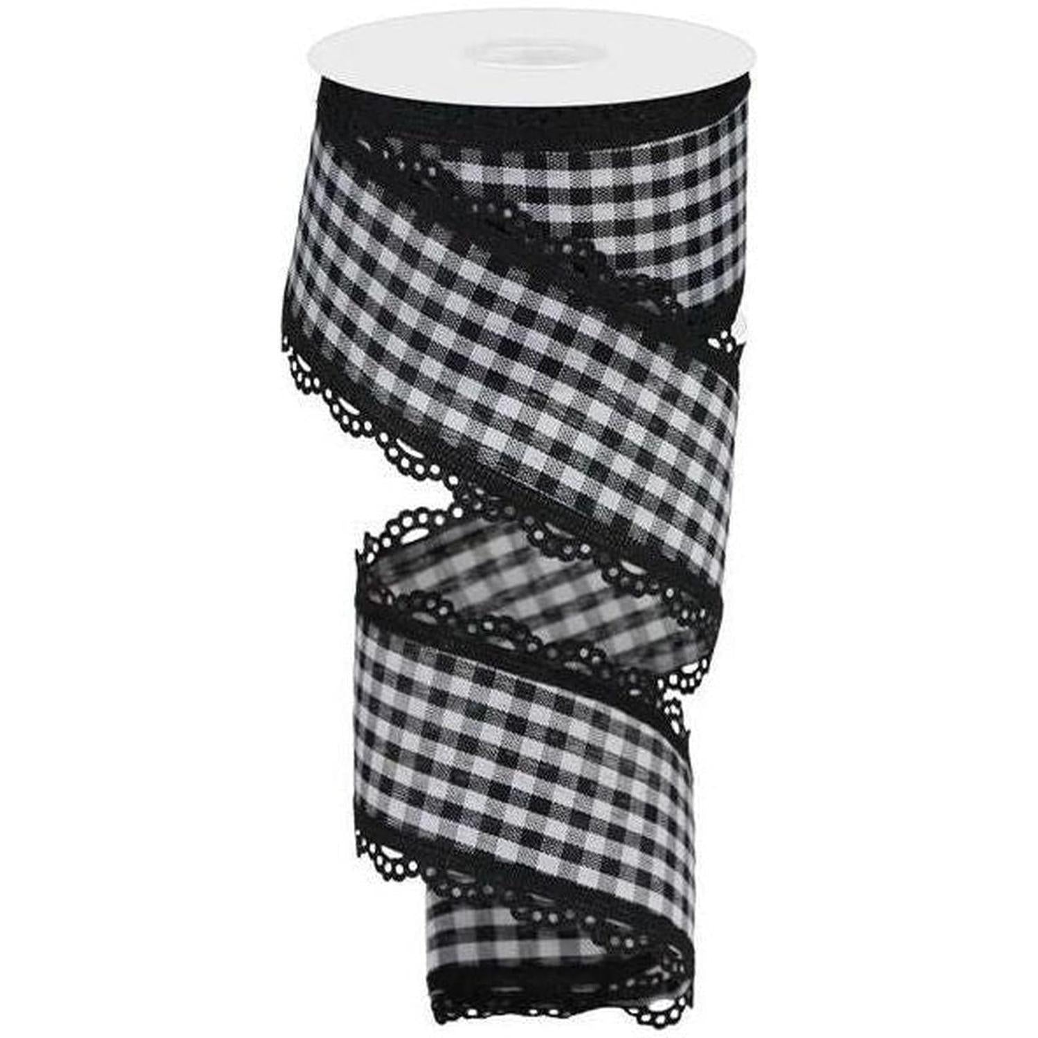 2.5" Scalloped Edge Gingham Ribbon: Black (10 Yard)