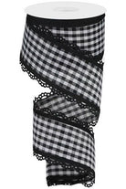 2.5" Scalloped Edge Gingham Ribbon: Black (10 Yard) - Michelle's aDOORable Creations - Wired Edge Ribbon