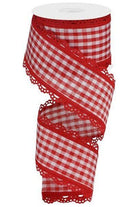 2.5" Scalloped Edge Gingham Ribbon: Red (10 Yard) - Michelle's aDOORable Creations - Wired Edge Ribbon