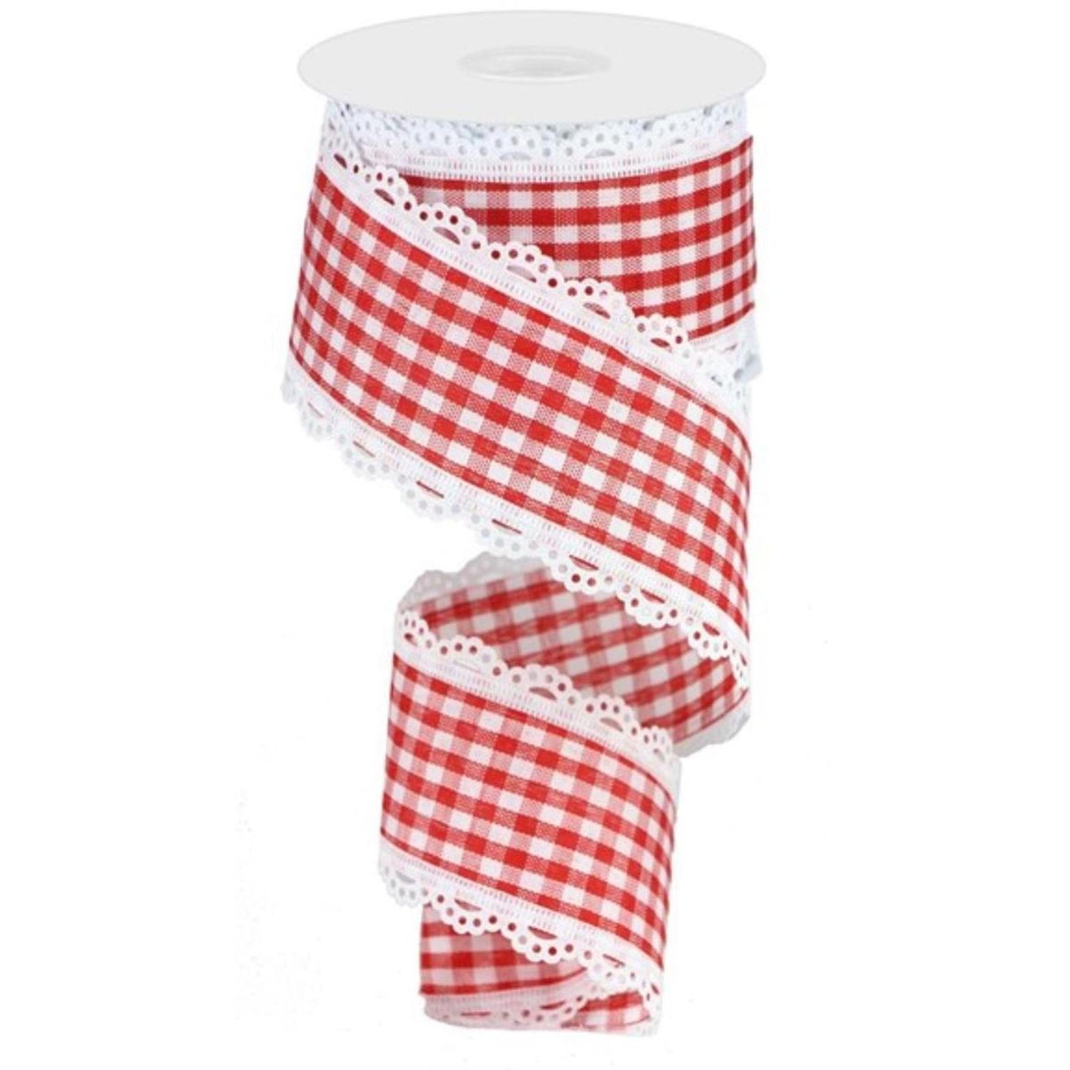 2.5" Scalloped Edge Gingham Ribbon: Red & White (10 Yard)