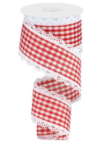 2.5" Scalloped Edge Gingham Ribbon: Red & White (10 Yard) - Michelle's aDOORable Creations - Wired Edge Ribbon