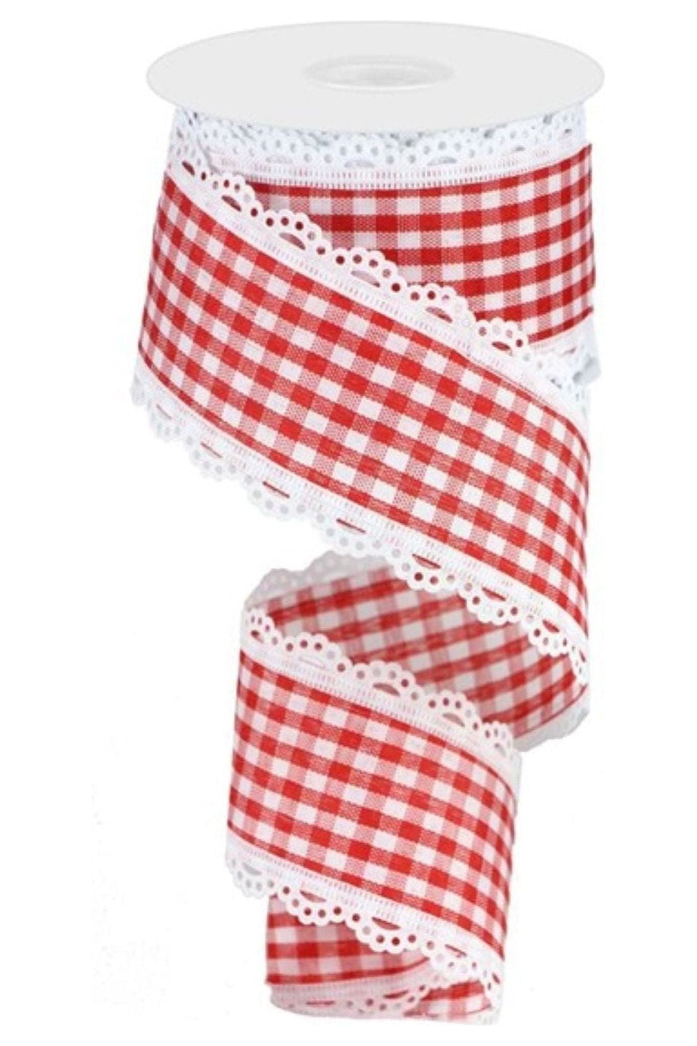 Shop For 2.5" Scalloped Edge Gingham Ribbon: Red & White (10 Yard) at Michelle's aDOORable Creations