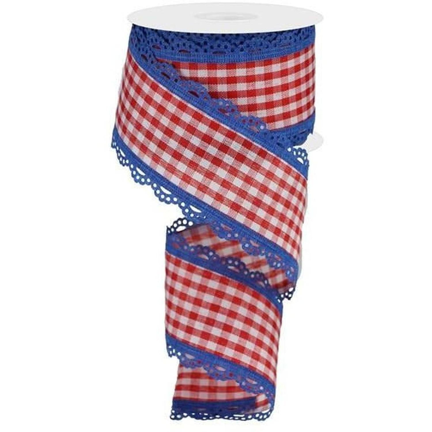 2.5" Scalloped Edge Gingham Ribbon: Red, White & Blue (10 Yard)