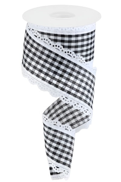 2.5" Scalloped Edge Gingham Ribbon: White (10 Yard) - Michelle's aDOORable Creations - Wired Edge Ribbon