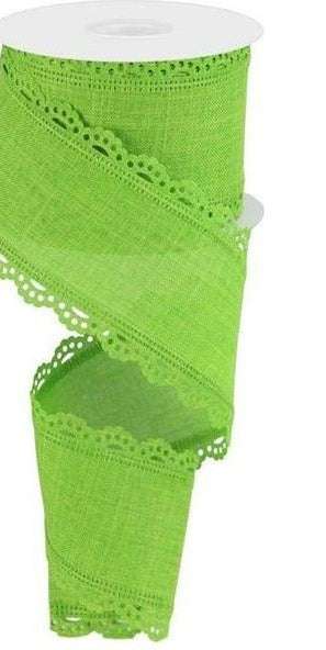 2.5" Scalloped Edge Ribbon: Fresh Green (10 Yards) - Michelle's aDOORable Creations - Wired Edge Ribbon