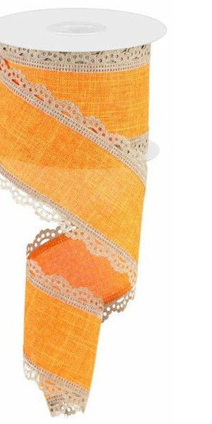 2.5" Scalloped Edge Ribbon: Light Beige/Orange (10 Yard) - Michelle's aDOORable Creations - Wired Edge Ribbon