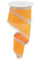 2.5" Scalloped Edge Ribbon: Light Beige/Orange (10 Yard) - Michelle's aDOORable Creations - Wired Edge Ribbon