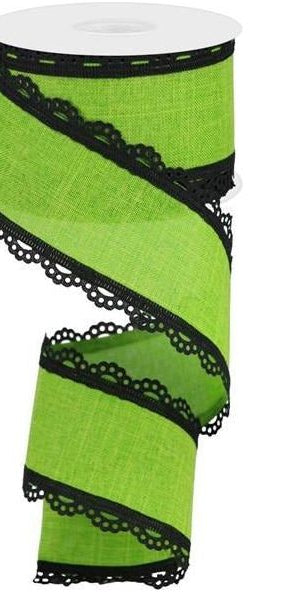 2.5" Scalloped Edge Ribbon: Lime Green (10 Yards) - Michelle's aDOORable Creations - Wired Edge Ribbon