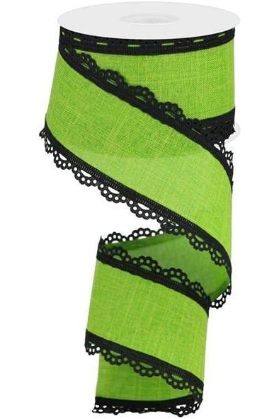 2.5" Scalloped Edge Ribbon: Lime Green (10 Yards) - Michelle's aDOORable Creations - Wired Edge Ribbon