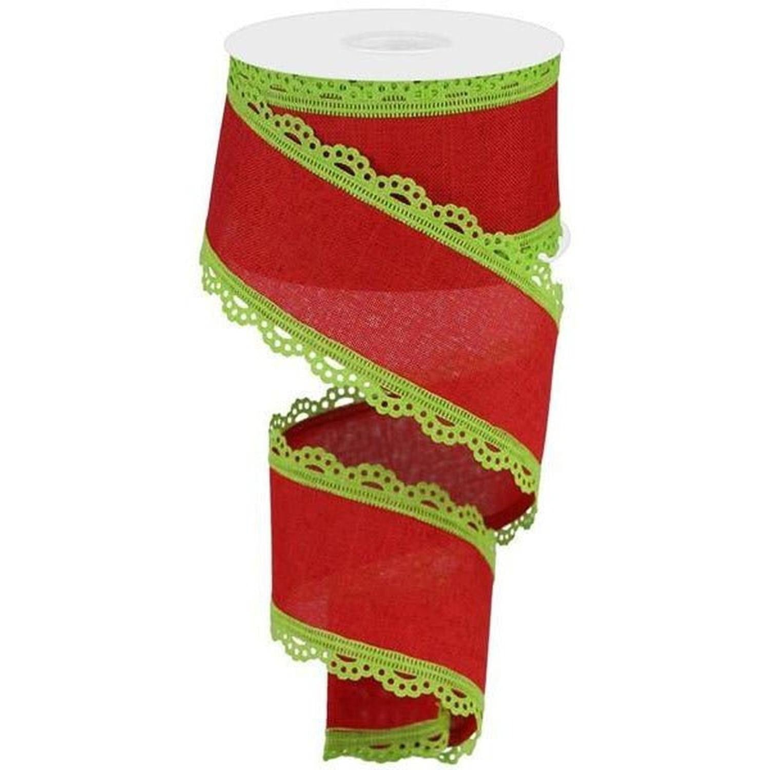 2.5" Scalloped Edge Ribbon: Red/Lime Green (10 Yards)
