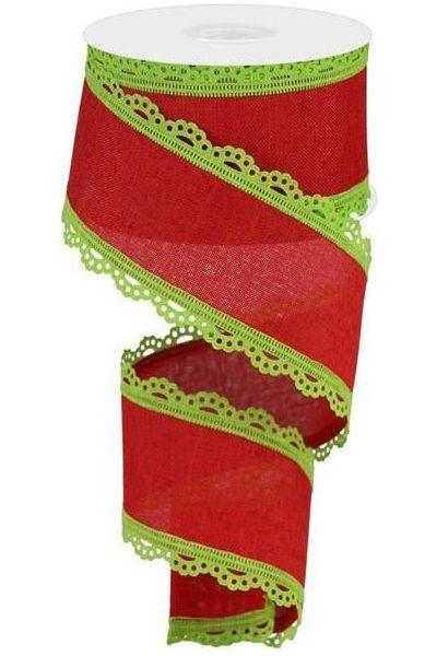 2.5" Scalloped Edge Ribbon: Red/Lime Green (10 Yards) - Michelle's aDOORable Creations - Wired Edge Ribbon