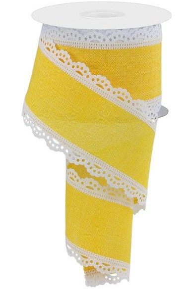 2.5" Scalloped Edge Ribbon: Sun Yellow/White (10 Yard) - Michelle's aDOORable Creations - Wired Edge Ribbon