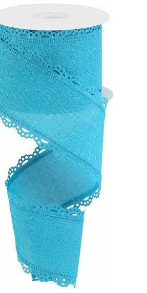 2.5" Scalloped Edge Ribbon: Turquoise (10 Yard) - Michelle's aDOORable Creations - Wired Edge Ribbon