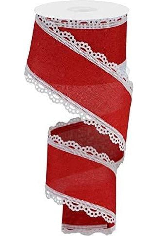 2.5" Scalloped Edge Ribbon: White/Red (10 Yard) - Michelle's aDOORable Creations - Wired Edge Ribbon