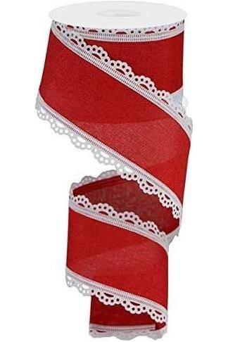 Shop For 2.5" Scalloped Edge Ribbon: White/Red (10 Yard) at Michelle's aDOORable Creations