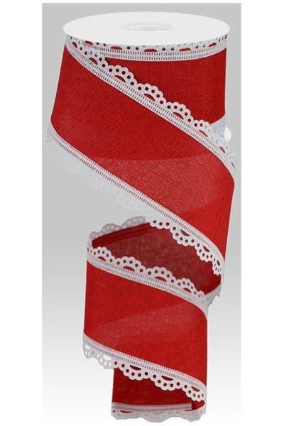 2.5" Scalloped Edge Ribbon: White/Red (10 Yard) - Michelle's aDOORable Creations - Wired Edge Ribbon