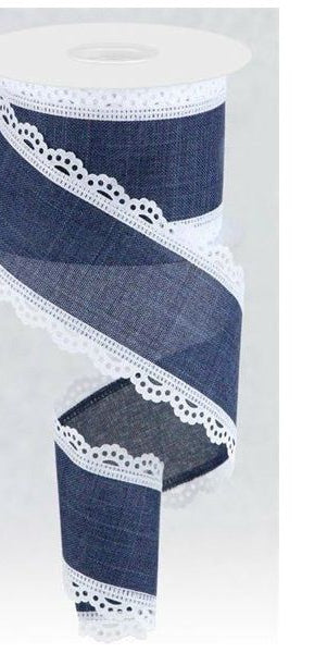 2.5" Scalloped Edge Royal Ribbon: Navy Blue (10 Yard) - Michelle's aDOORable Creations - Wired Edge Ribbon