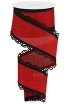 2.5" Scalloped Edge Royal Ribbon: Red & Black (10 Yard) - Michelle's aDOORable Creations - Wired Edge Ribbon