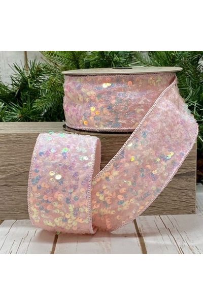 2.5" Sequin Sugar Plum Ribbon: Iridescent Pink (10 Yards) - Michelle's aDOORable Creations - Wired Edge Ribbon