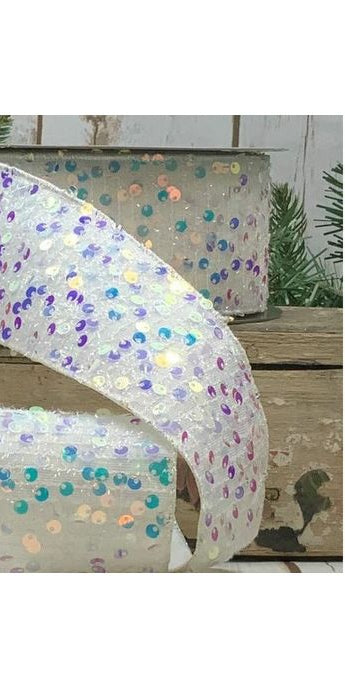 2.5" Sequin Tinsel Ribbon: White (10 Yards) - Michelle's aDOORable Creations - Wired Edge Ribbon