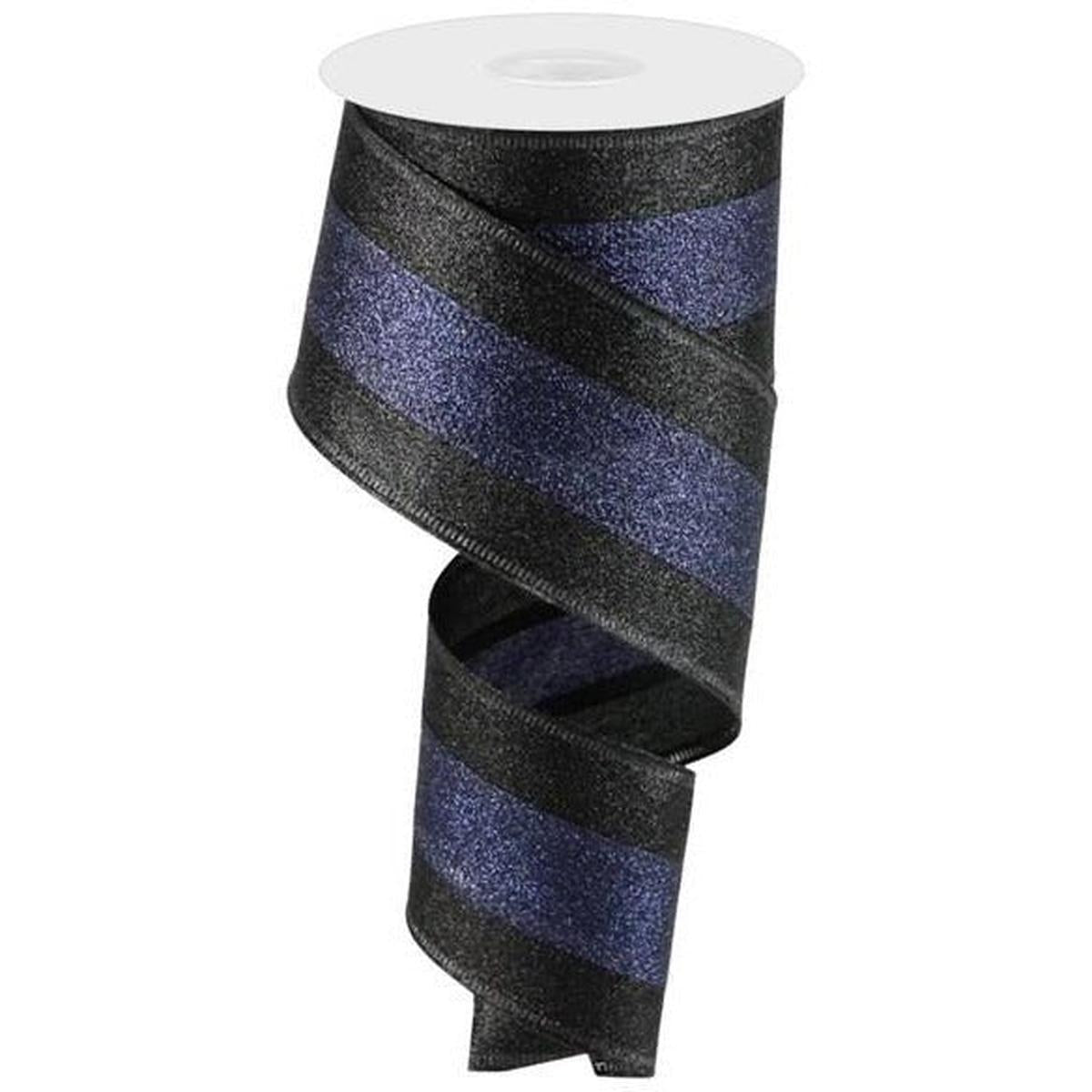 Shop For 2.5" Shimmer Glitter Stripe Ribbon: Black & Navy Blue (10 Yards) at Michelle's aDOORable Creations