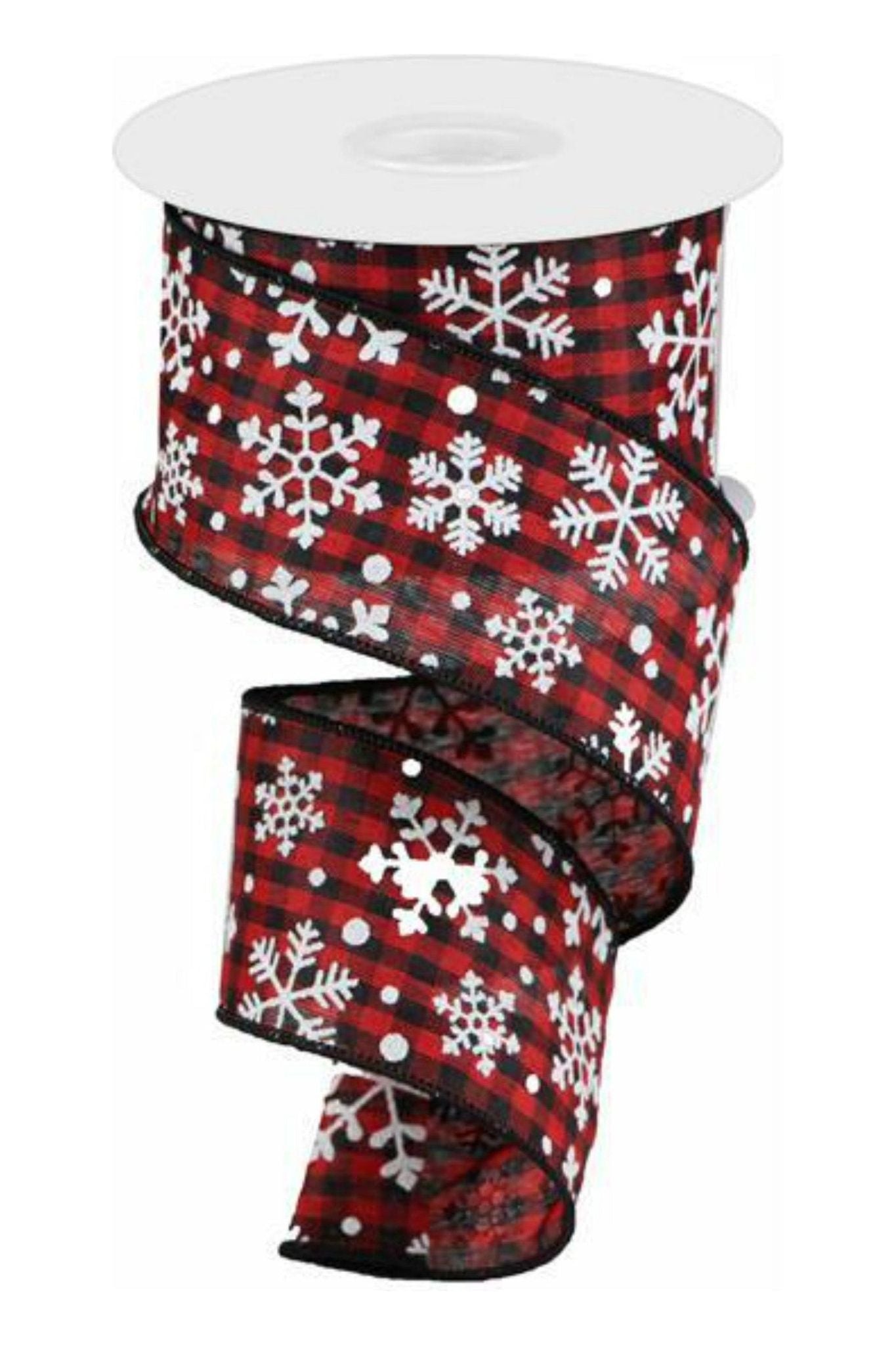 2.5" Snowflake Ribbon: Black & Red (10 Yards) - Michelle's aDOORable Creations - Wired Edge Ribbon